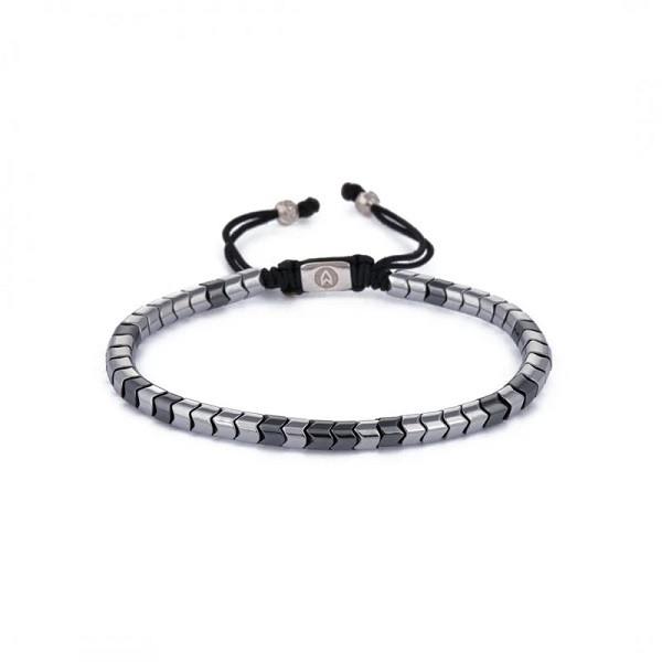 Gun Metal and Silver Rolo Hematite String Bracelet