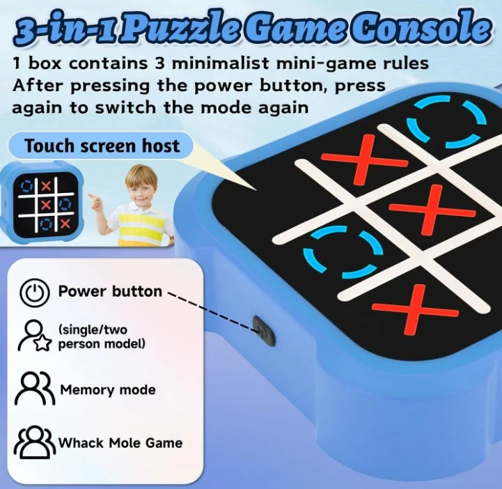 Tic Tac Toe Bolt Electronic Game - Noughts and Crosses, XO Chess Classic Board Game, 3-in-1 Handheld Puzzle Console, Fidget Toy for Kids and Adults