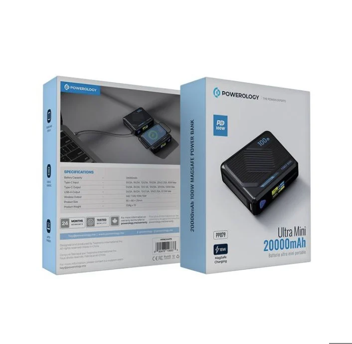 Powerology Ultra Mini 20000mAh Power Bank - Black