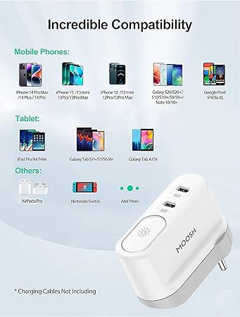 40W Power Charger Dual USB Type C Power Delivery Ports with Night Light