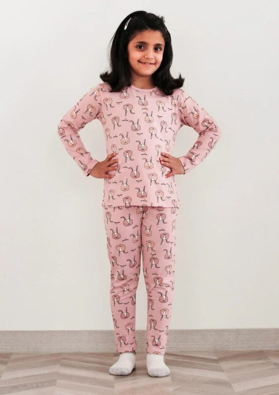 Be Cosy kid's PJ set in pink with rabbit print