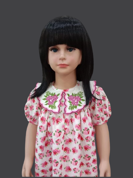 Printed baby dress design with  embroidered collar