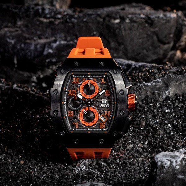 Quartz Waterproof Watch Black Orange