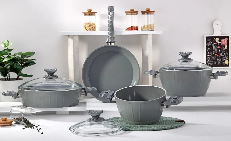 AVCI HOME MAKER FARAH 7PCS GRAY CERAMIC COATING COOKWARE SET