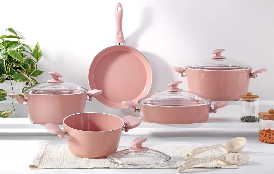 AVCI HOME MAKER SERENITY 11PCS PINK CRMC COAT. COOKWARE SET
