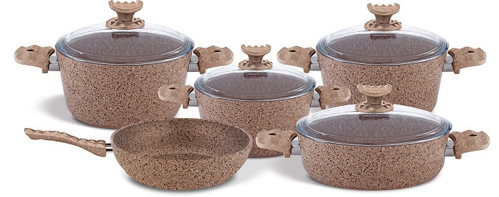 AVCI HOME MAKER GRANITEC LIGHT BROWN BIG 9PC COOKWARE SET