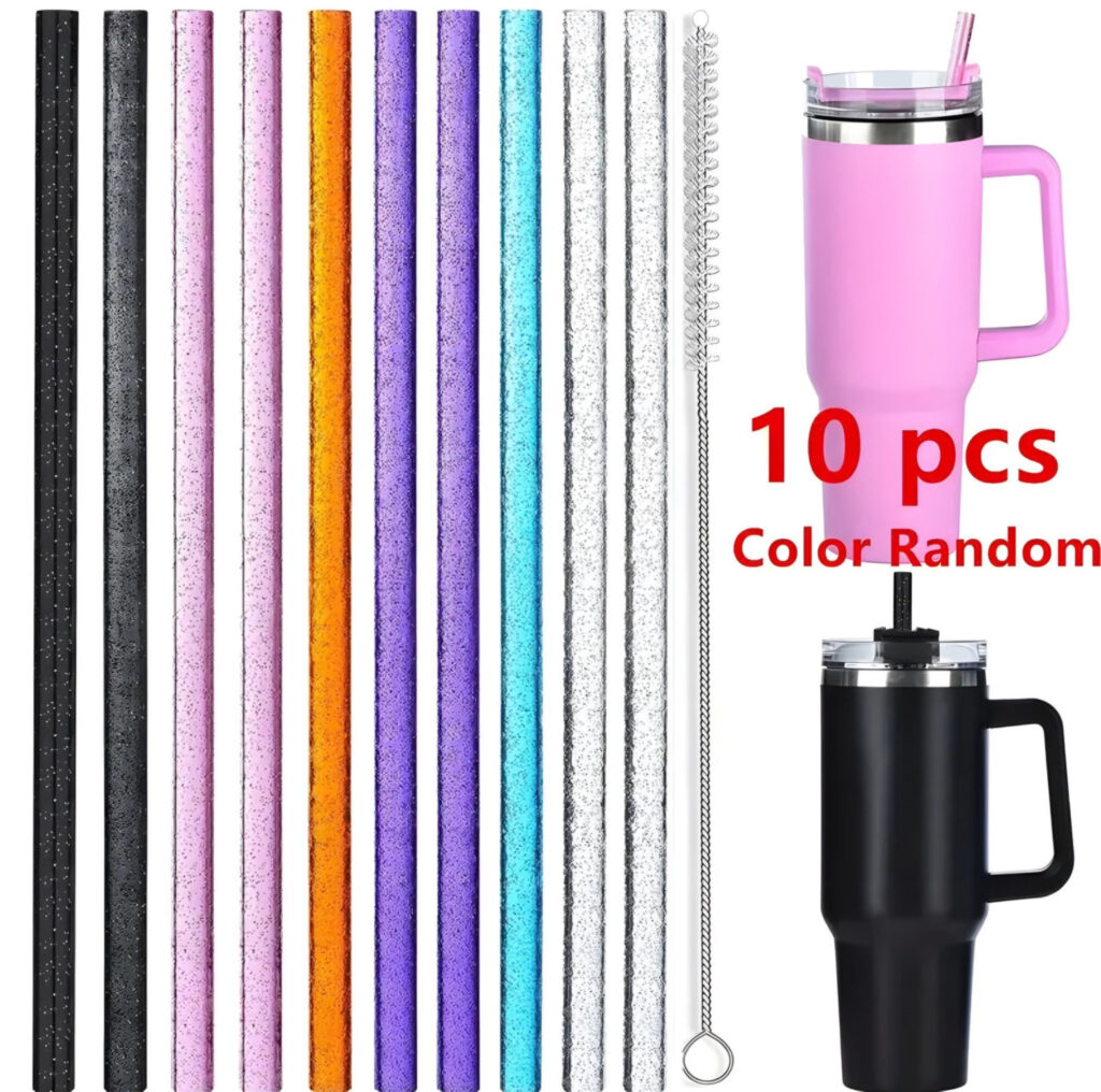 طقم شفاطات ستانلي ملون لامع ١٠ قطع Stanley Shiny Color Straw Set 10 Pieces