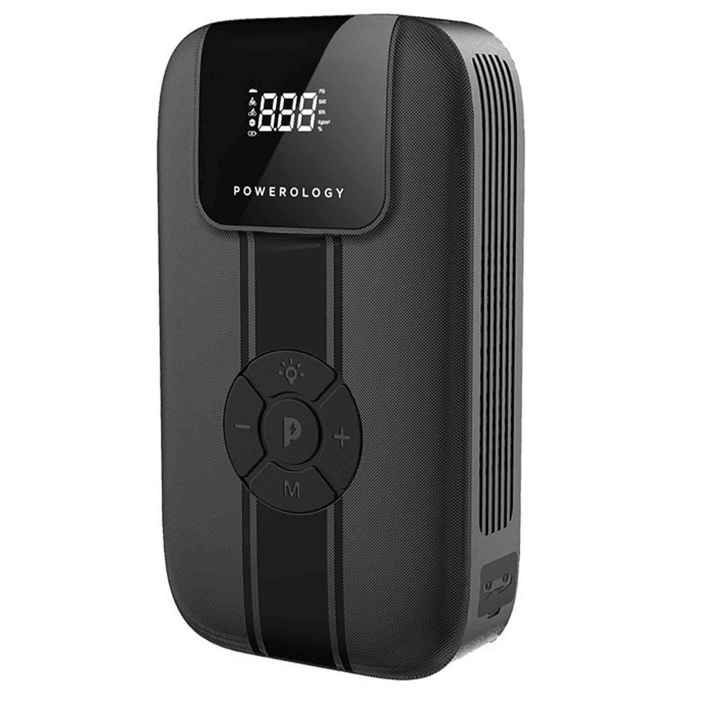 باور بانك + بطارية سيارة + منفاخ هواء Powerology 11200 mAh Jump Starter Power Bank / Air Compressor & LED Light