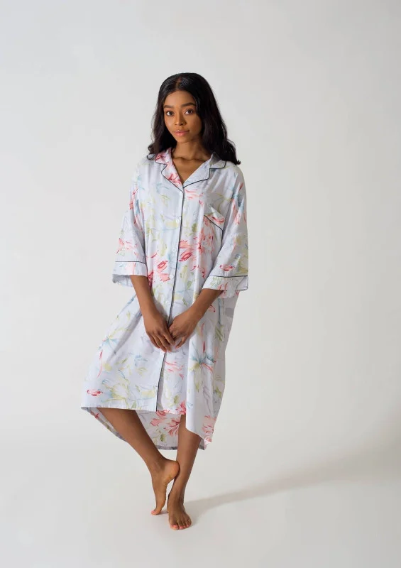 Be Cosy oversized nightdress in light blue and floral print