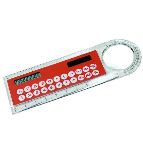 Mini Ruler with Solar Calculator & Magnifying Glass - 10cm Multifunctional
