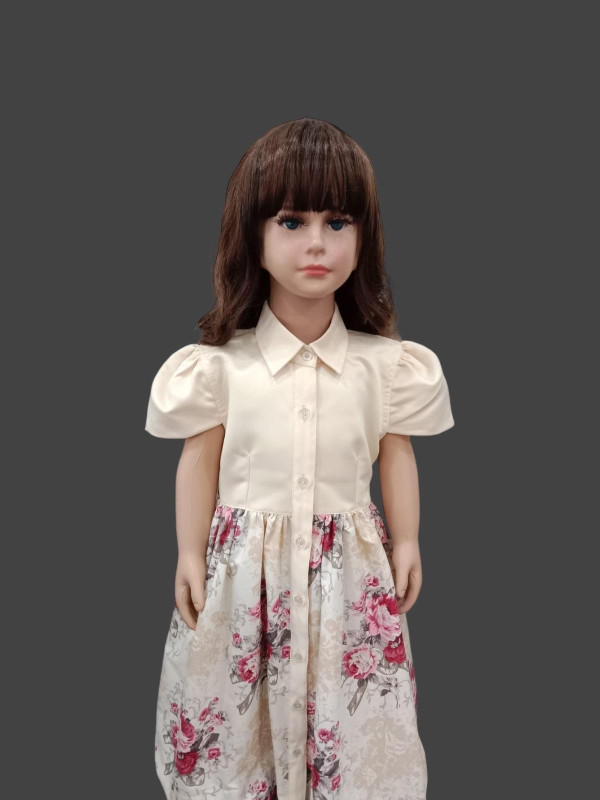 Puff sleeve button down dress for kids