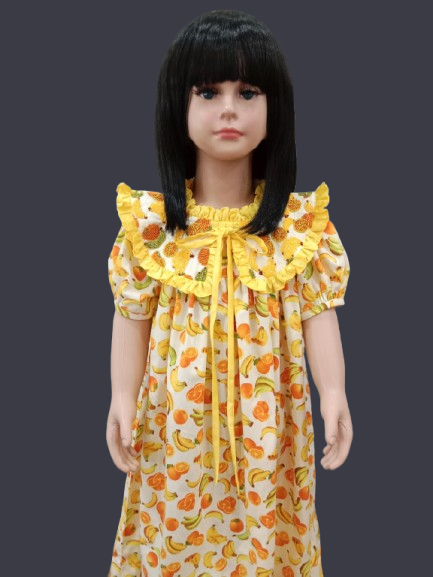 Kids  fruit printed dress (beads collar design)