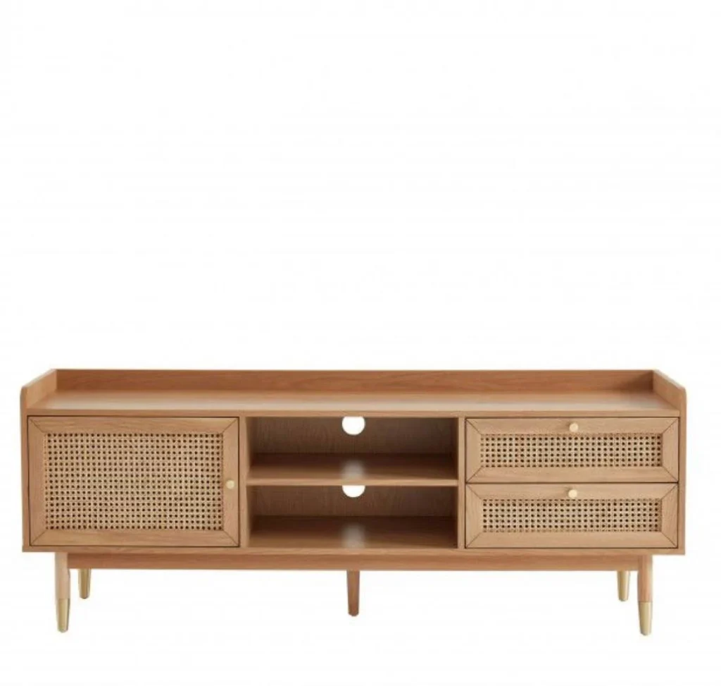 طاولة t.v من الخشب الطبيعي والخيزران مع ارجل السولد