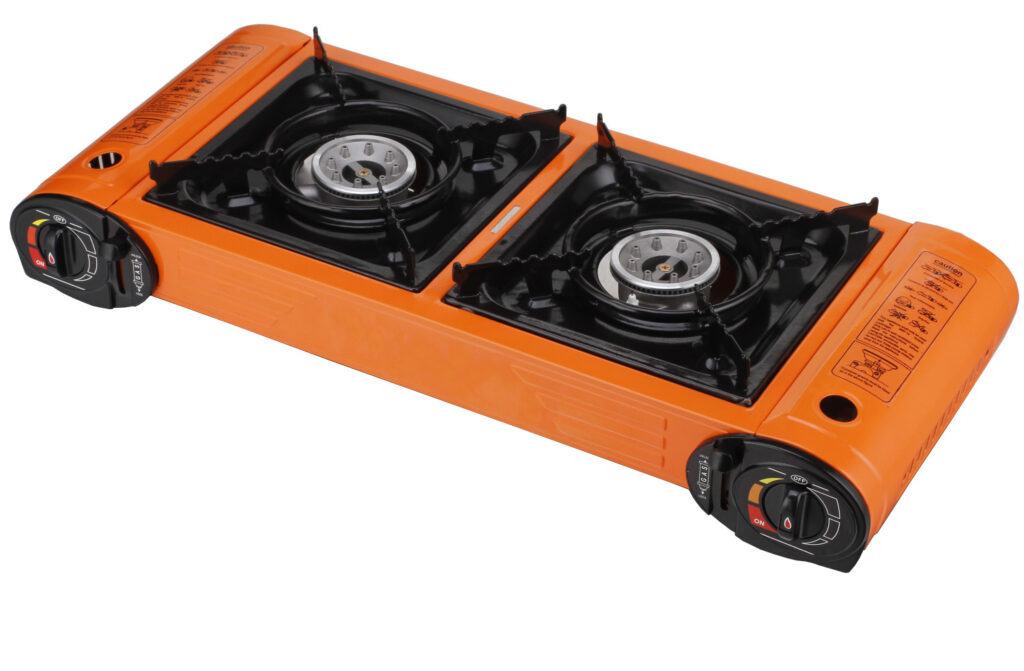 Two-burner stove with a designated place for grilling