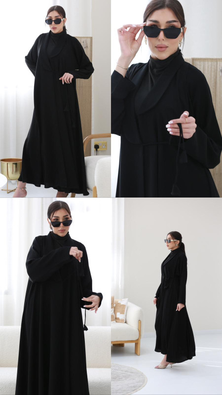 Elegant Black Flowing Abaya with Minimalist Design