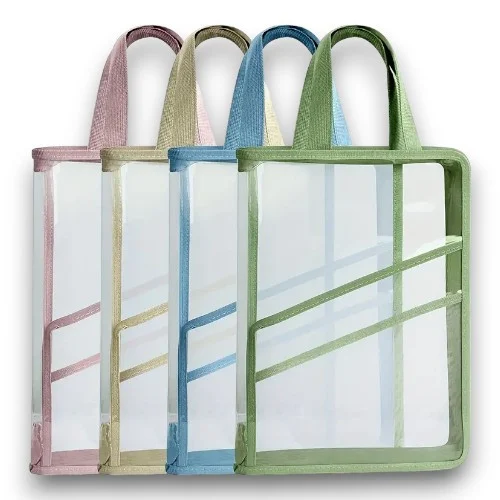 Transparent PVC File Organizer Bag with 180-Degree