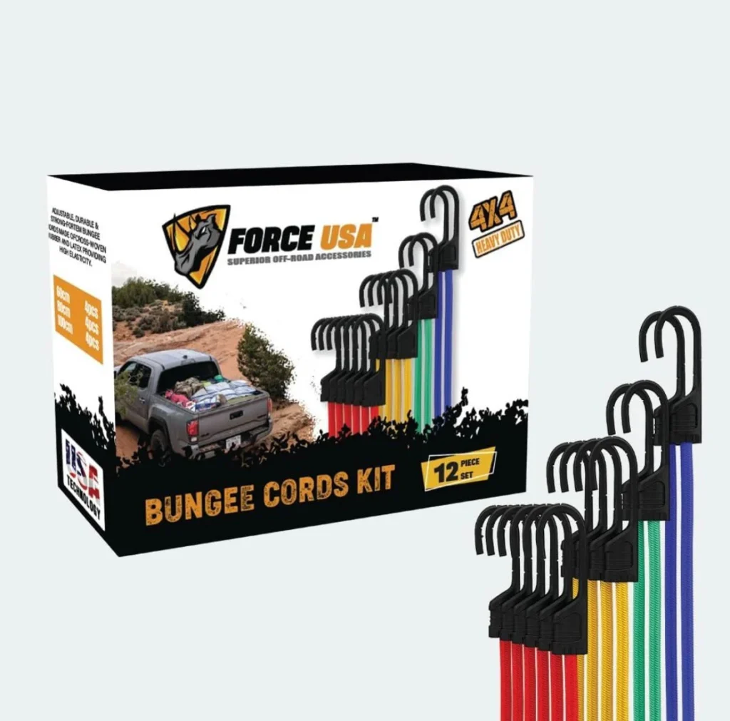 مجموعة حبال مطاطية قوية من فورس يو إس ايه 12 قطعهForce USA Heavy-Duty Bungee Cord Set - 12 Pieces