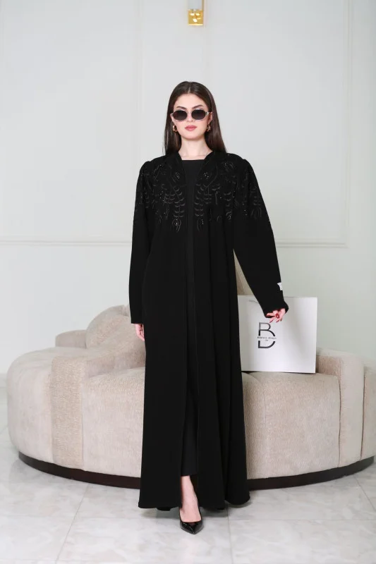 Elegant Black Abaya with Embroidered Details