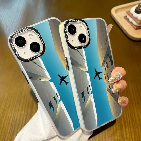 Acrylic Clear Phone Case with Vibrant Airplane and Buildings Print 11/12/13/14/15