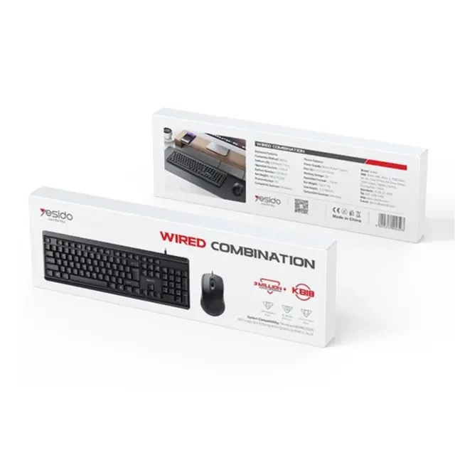 Yesido Wired Keyboard & Mouse Black