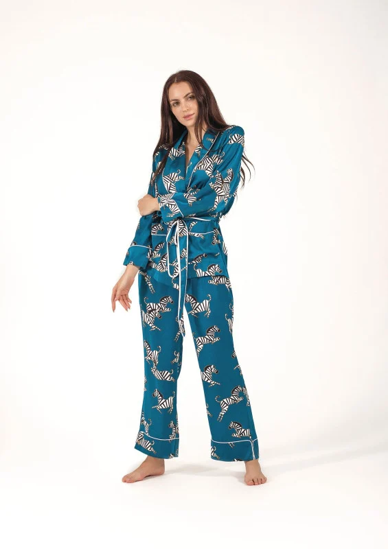 BeCosy loungewear set in turquoise and zebra print