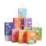 16pcs Kraft Paper Cute Dinosaur Gift Bags With Handle