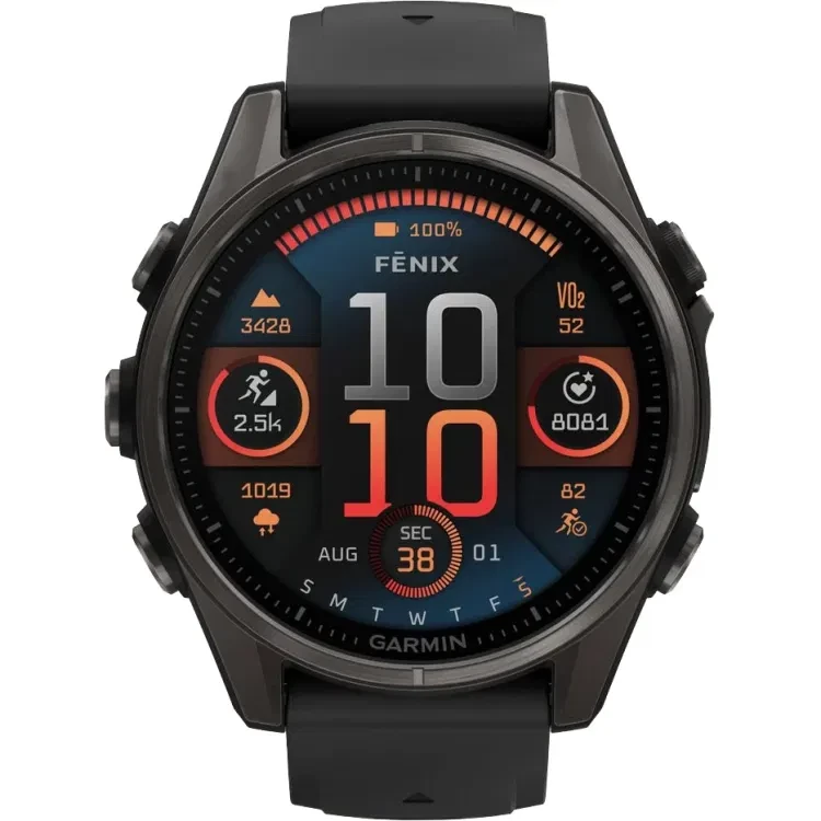 fēnix® 8 – 47 mm, AMOLED Sapphire, Carbon grey DLC titanium with Black/pebble grey silicone band 010-02904-21