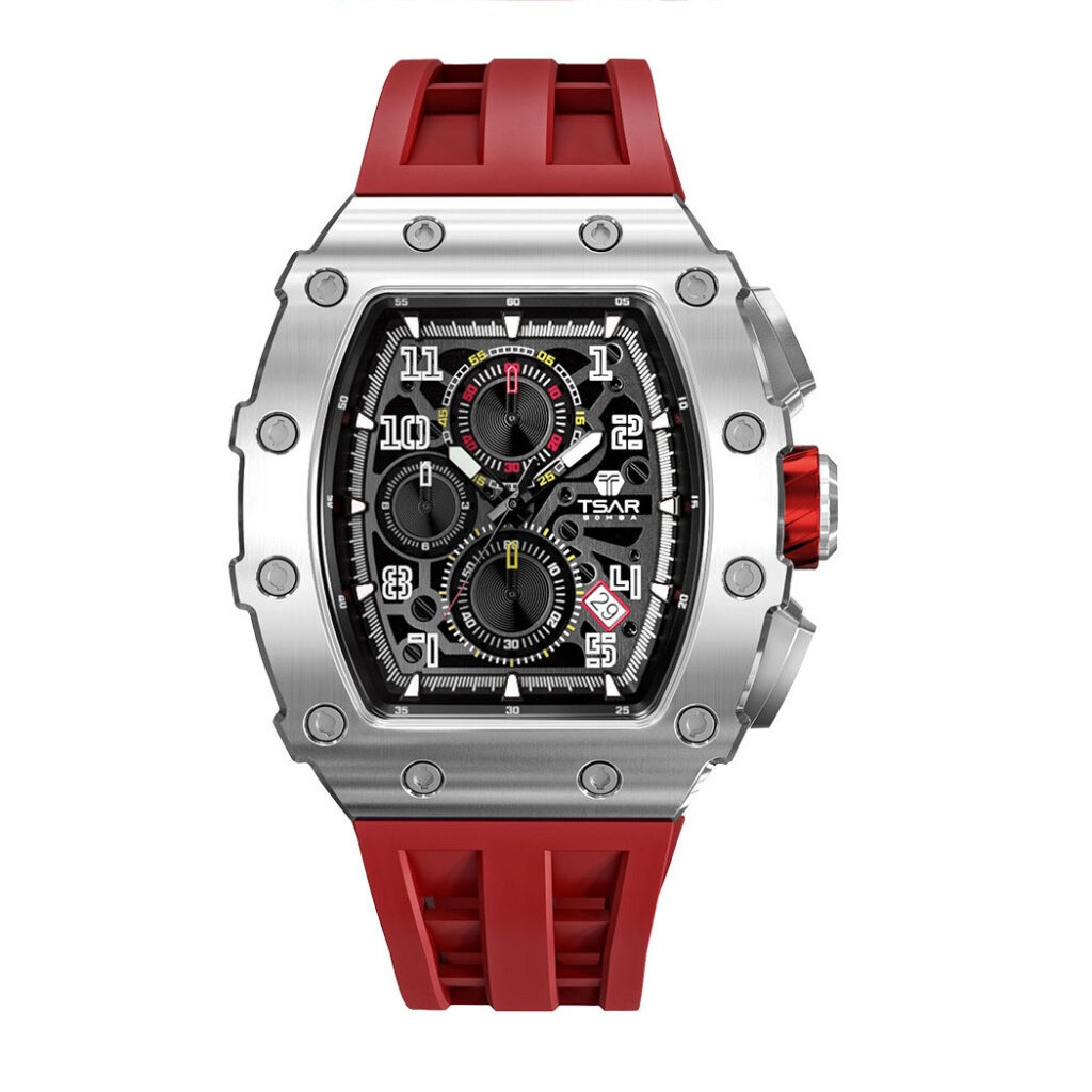 Quartz Waterproof Watch Silver/Red