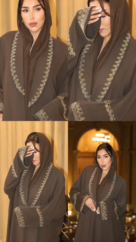 Elegant Brown Abaya with Embroidered Accents