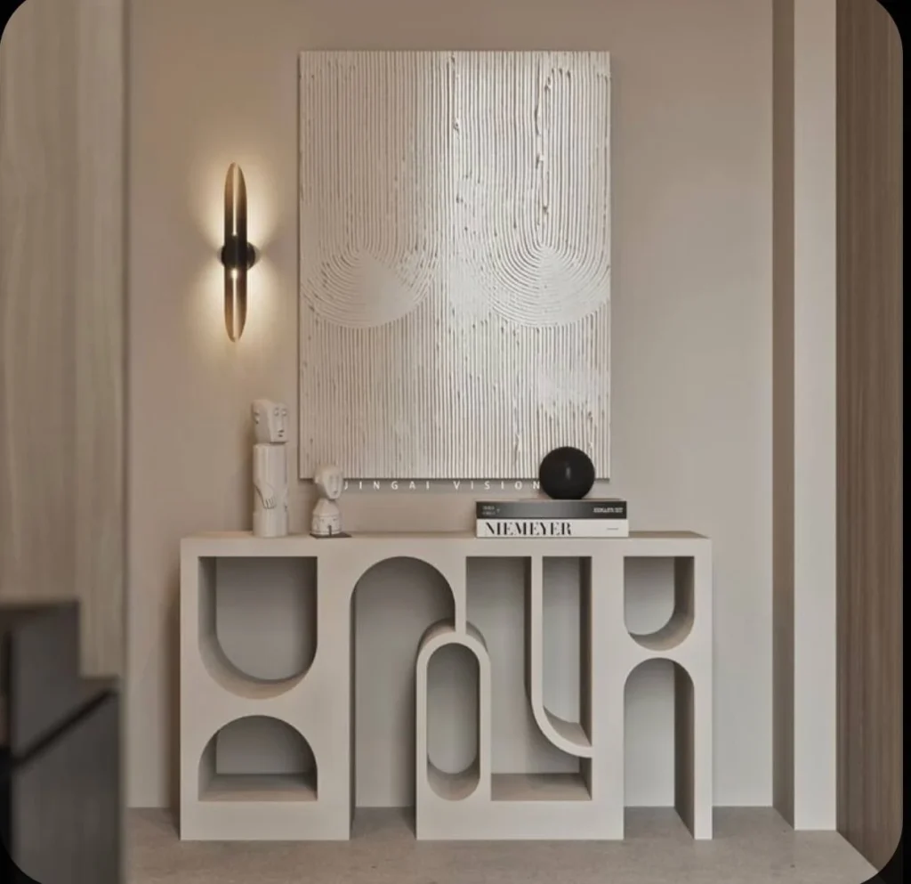 كونسول استقبال حديث من الخشب السولد باللونين الابيض والاسود الملكي