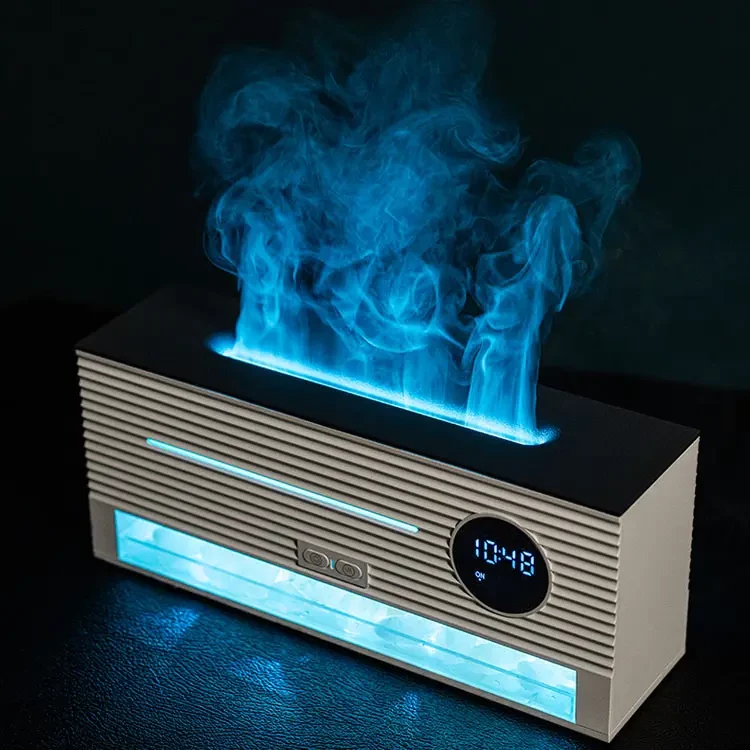 Flame Digital Display Aromatherapy Machine Himalayan Salt Lamp Diffuser Essential Oil Led Alarm Clock Fireplace Air Humidifier