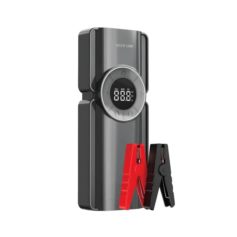 شاحن بطارية السيارة مع منفاخ هواء من جرين ليون Car battery charger with air compressor from Green Lion
