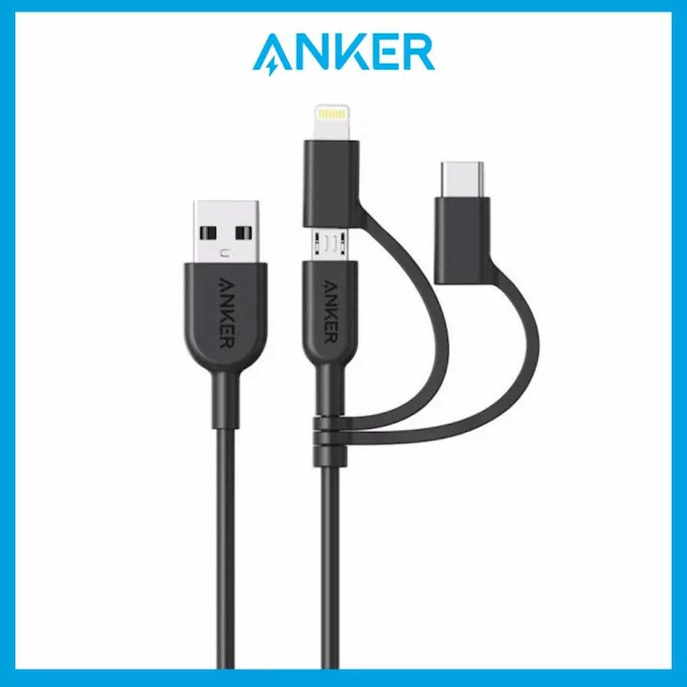 Anker Powerline II 3-in-1 USB Cable 3ft ( Lightning / Type C / Micro ) for iPhone 11/Xs/XS Max/XR/X/8, Samsung Galaxy S20/S20+/S20 ULTRA/S10, Huawei Matebook, MacBook