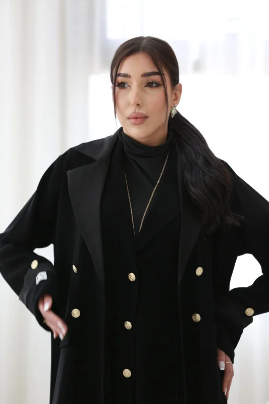 Elegant Black abaya Coat with Gold Accents