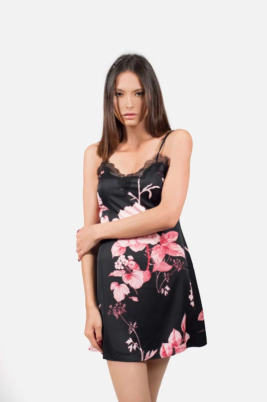 BeCosy satin nightdress with pink floral print