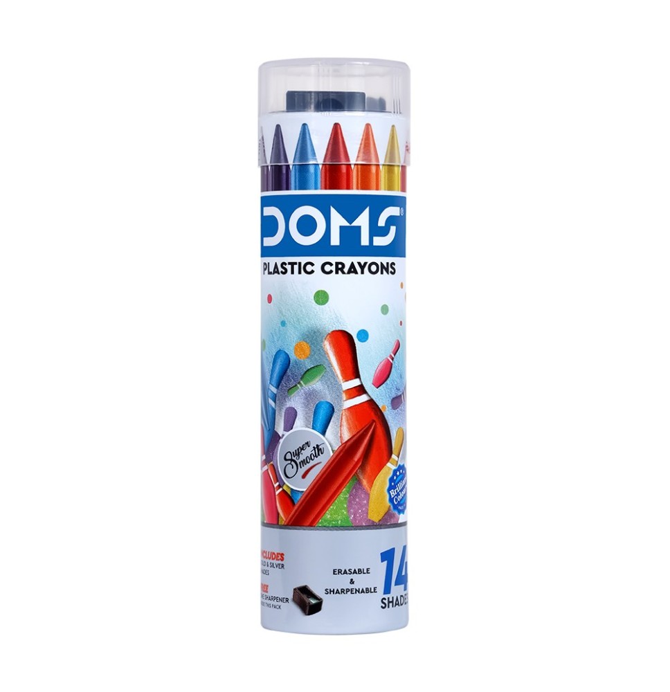 Doms Plastic Crayons & Eraser 14+1 Pc