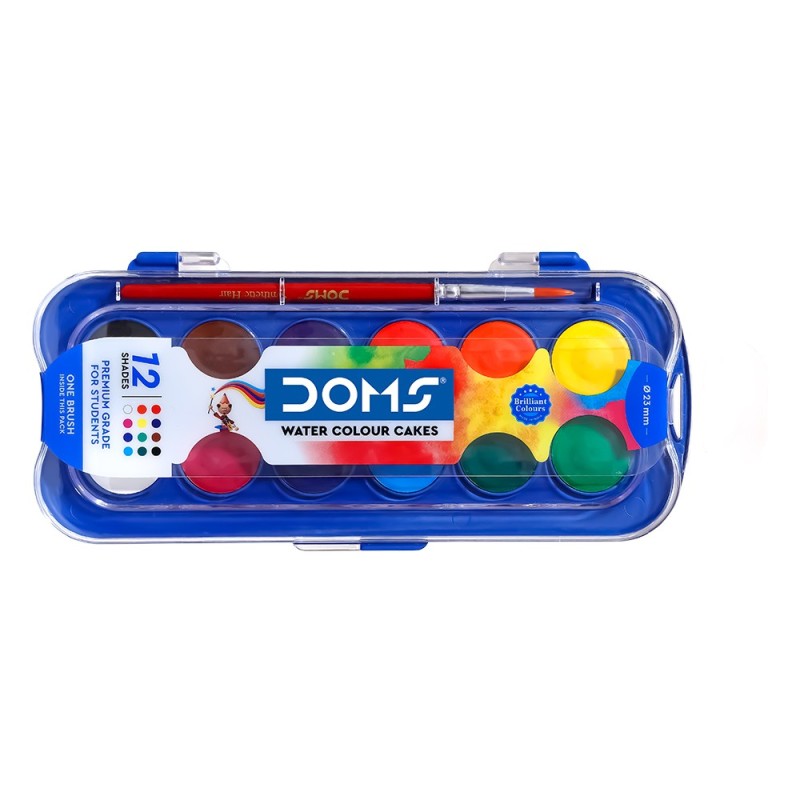 Doms Water Colour Cakes 12Shades + Brush 23mm - 1Set