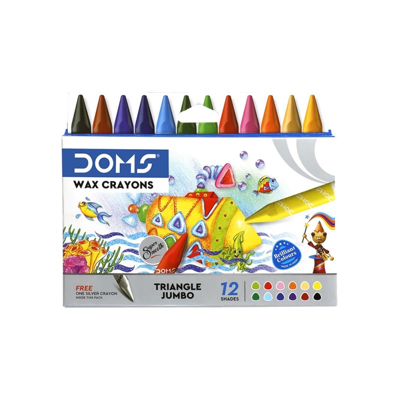 Doms Triangle Jumbo Wax Crayons 12 Shades