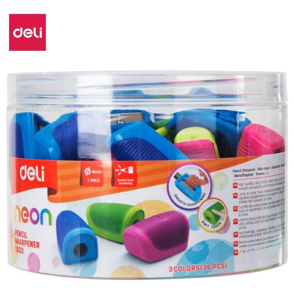 Deli Neon Pencil Sharpener 8mm 36Pc 1Pck