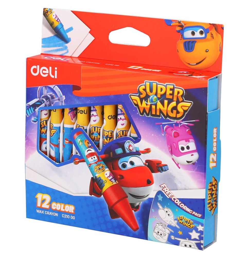 Deli Super Wings Wax Crayons 12 Colors 1Pck