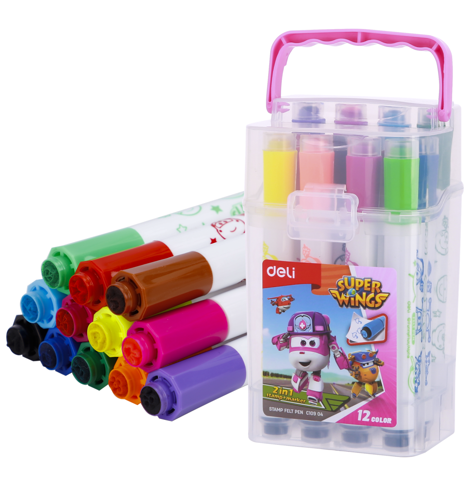 Deli Two In One Stamp + Felt Pen 12Pc 1Pck