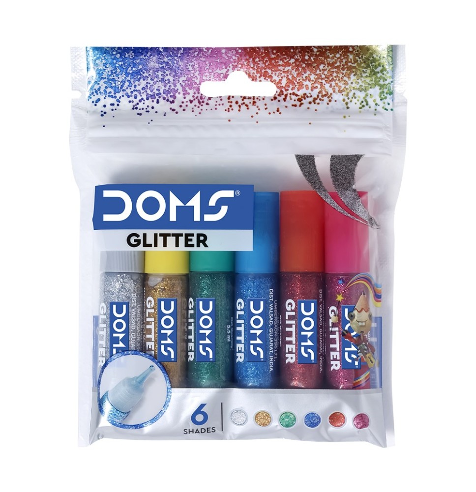 Doms Glitter Glue 5.5ml 6 Shades 1Pck