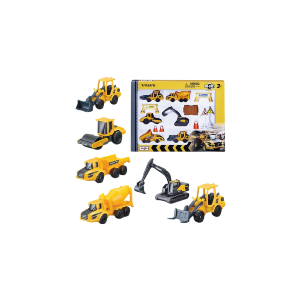 Maisto 3" Volvo Playset (6 Pieces X 3" Volvo Construction Vehicles With Accessories) 12376
