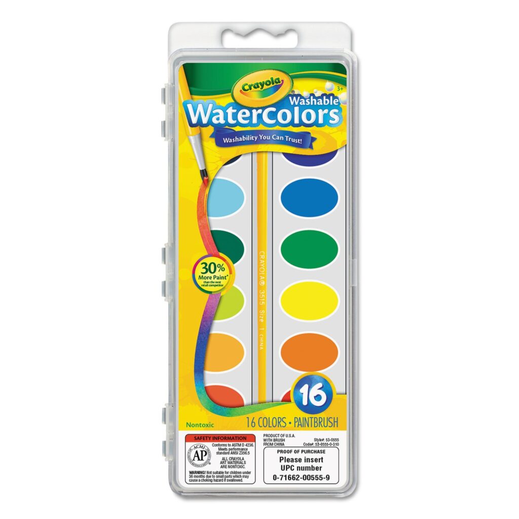 CRAYOLA 16 CT. WASHABLE WATERCOLOR PANS W/BRUSH