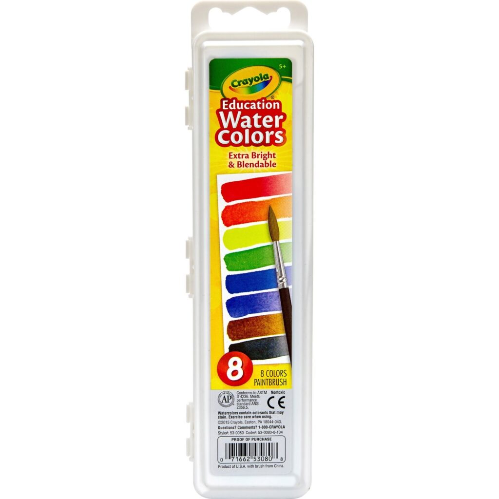 Crayola 8 Semi-Moist Oval Watercolor Pans, 1 Taklon Brush