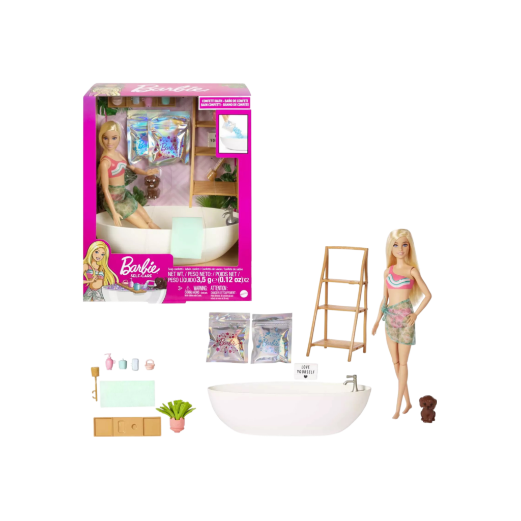 Mattel Barbie Doll & Bathtub Playset, Blonde, Confetti Soap & Accessories