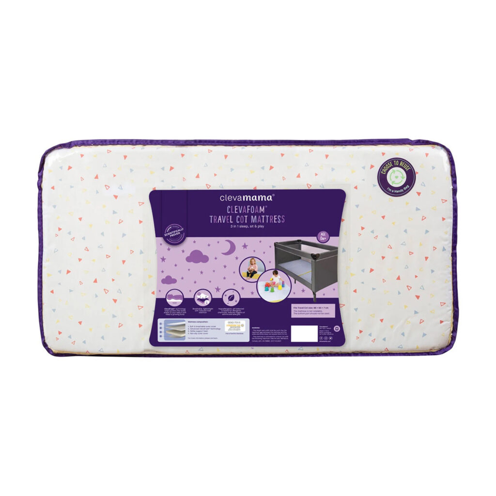 Clevamama Clevafoam Travel Cot Mattress - 3 In 1 Sleep, Sit & Play 96 X 65 X7Cm – White/Yellow