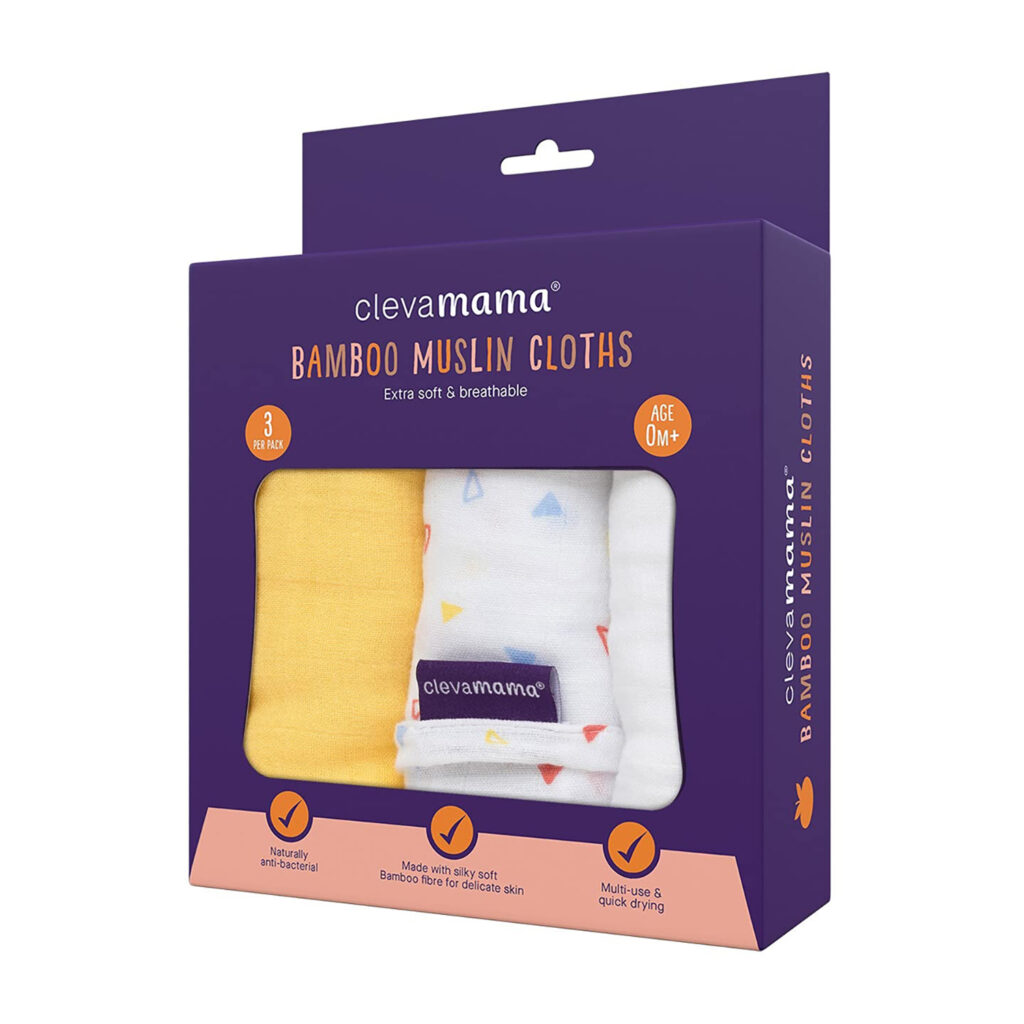 Clevamama Muslin Cloth Set - Super Soft Bamboo & Cotton - Yellow (3Pk)