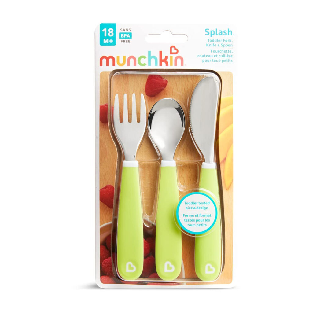 Munchkin 3Pk Splash Fork Knife Spoon-Green