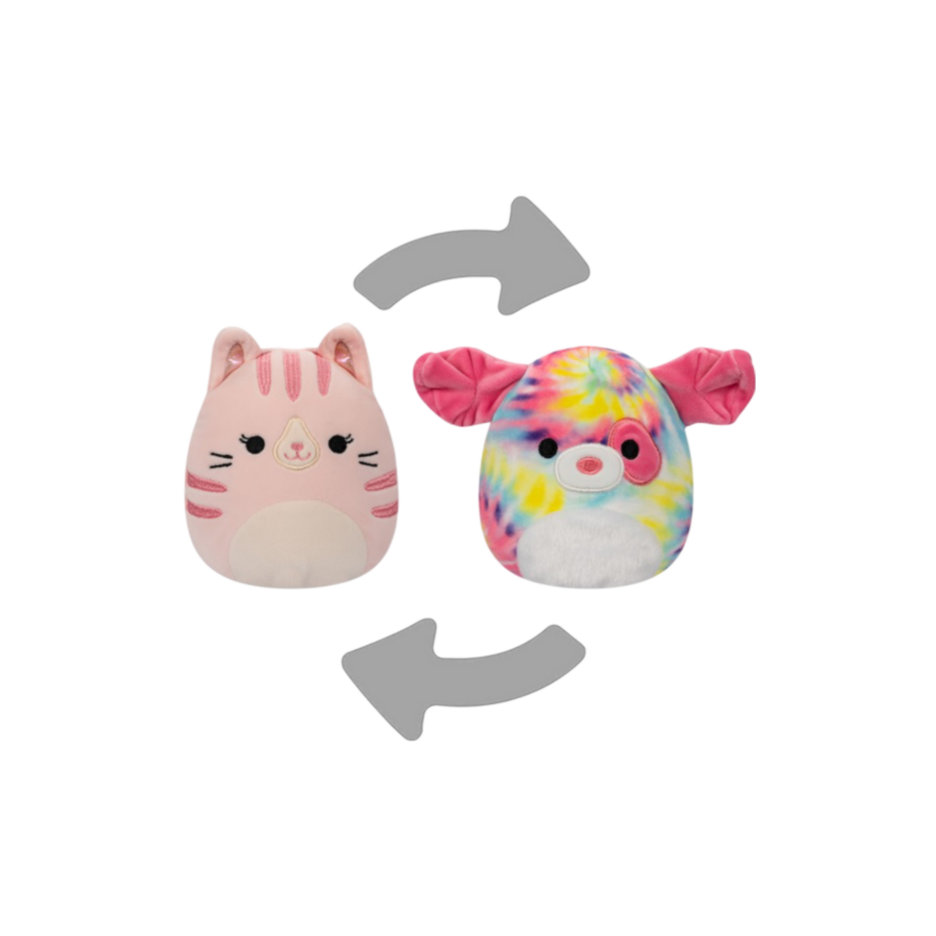 Squishmallows  Little Plush 5" Sqm Laura/Shena -Pink Tabby Cat/Rainbow Tie-Dye Dog